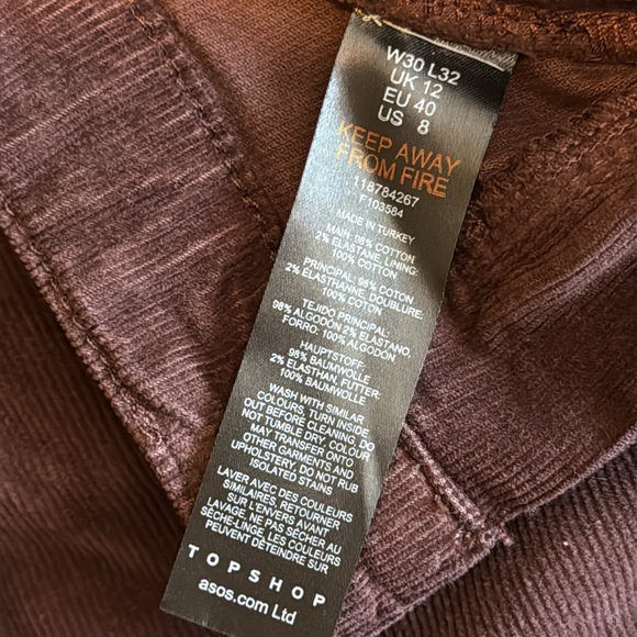 Topshop Women’s Jamie Flare Chocolate Stretch Corduroy Flare pants W30/ 8 - Picture 6 of 10